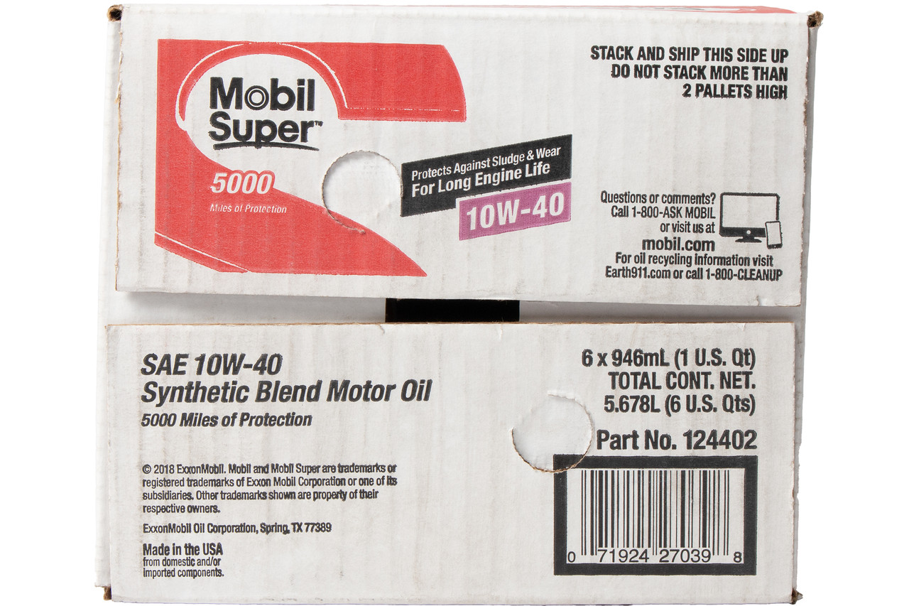 Mobil Super 10W-40 Synthetic Blend Motor Oil Select 1990-07 Vehicles 6 Qts 97026