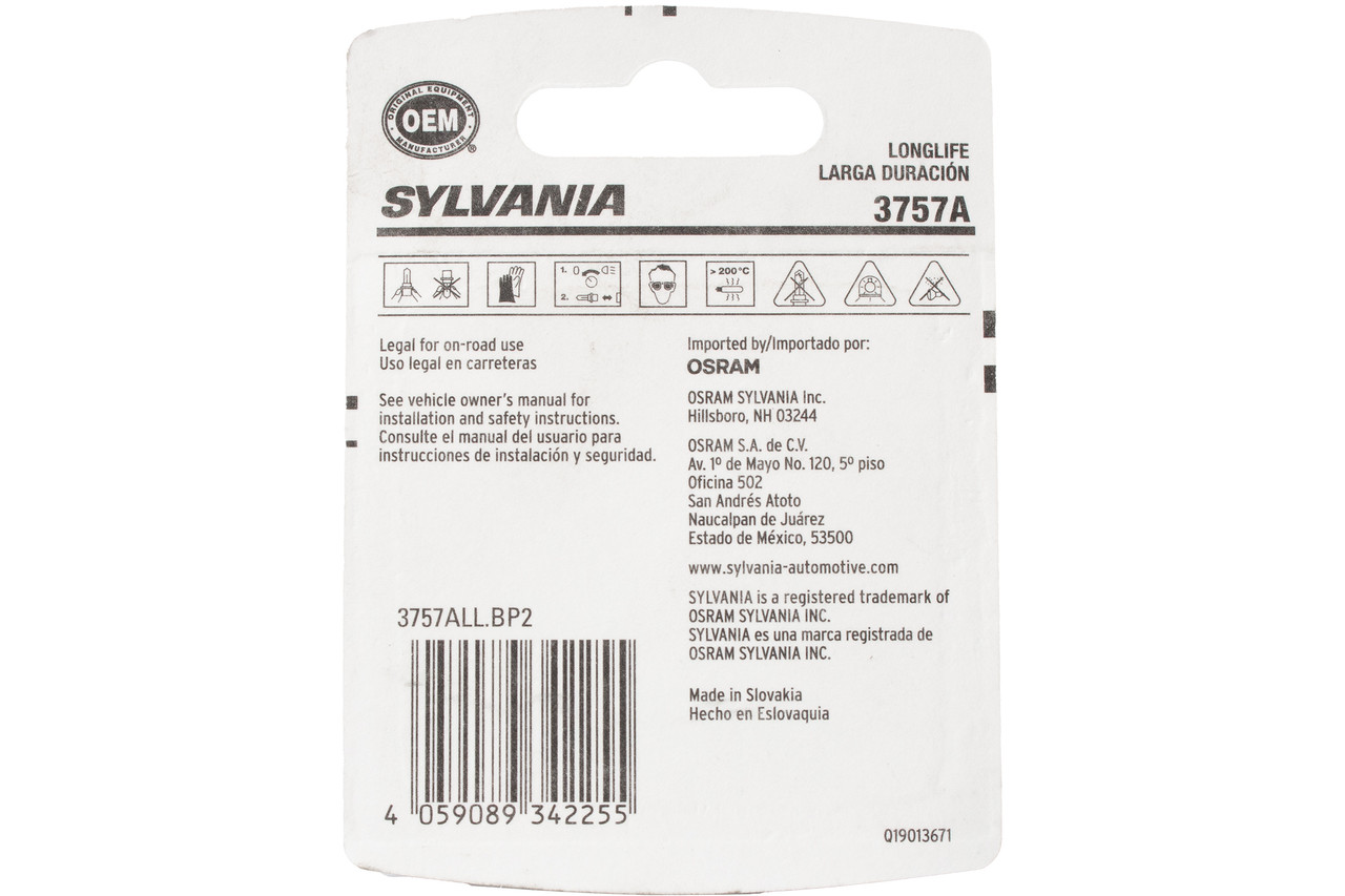Sylvania Longlife Mini Bulb 3757A Fits 2001-2019 General Motors Cars 3757ALL.BP2 Sylvania Longlife Mini Bulb 3757A Fits 2001-2019 General Motors Cars 3757ALL.BP2