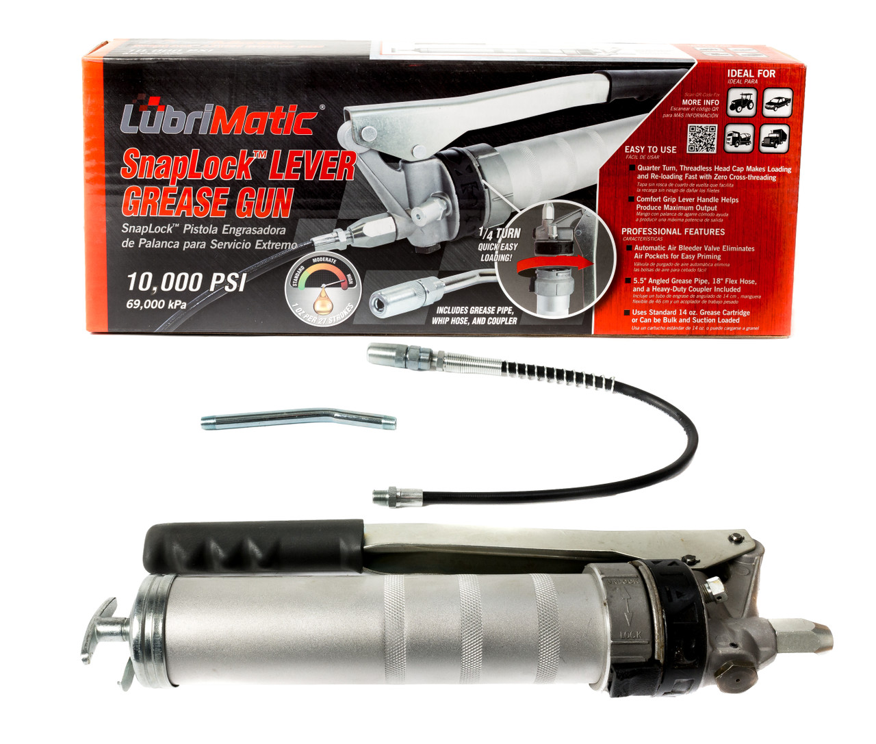 Plews & Edelman LubriMatic Snaplock Lever Grease Gun Whip 1/4 Turn Coupler 30806