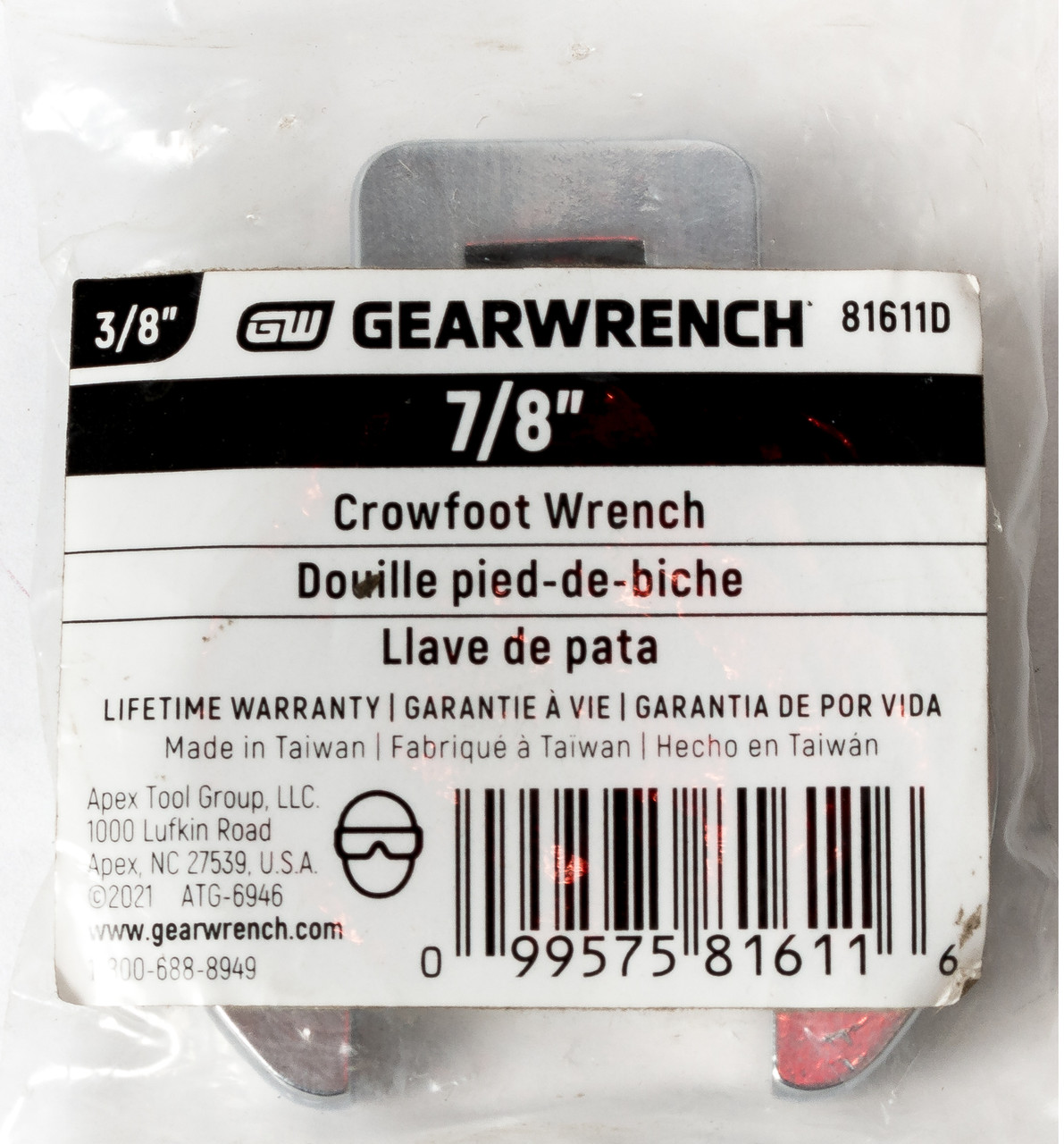 GearWrench Apex Tool Group 7/8in Crowfoot Wrench 3/8in Drive Model Number 81611D