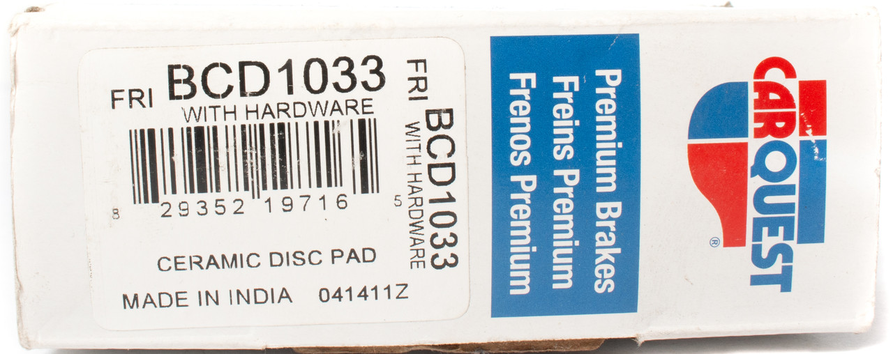 Carquest Premium Brakes Replacement Ceramic Disc Brake Pads Model Number BCD1033