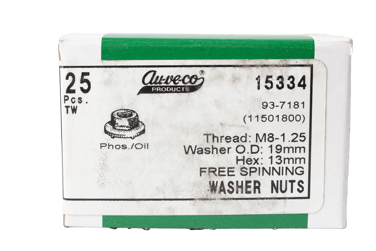 Au-ve-co M8-1.25 Free Spinning Washer Nut 19mm Outside Diameter 25 PC Part 15334