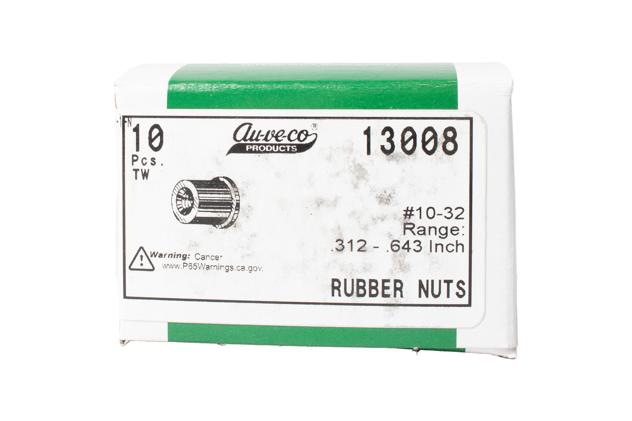 Auveco Products Rubber Well Nuts 0.312-0.643 Inch Range 3/8" 10Pcs Part ID 13008