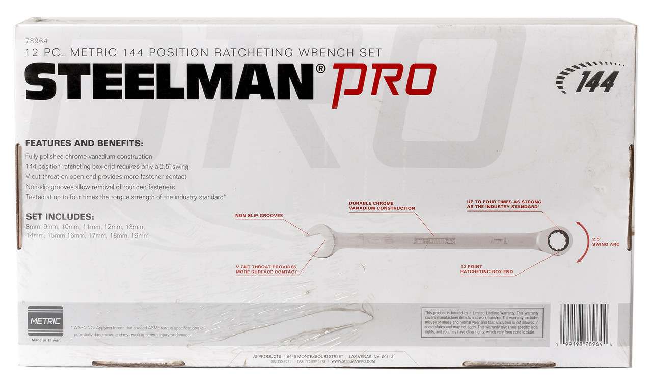 Steelman Pro 12PC Metric 144 Position Ratcheting Wrench Set Part Number ST978964