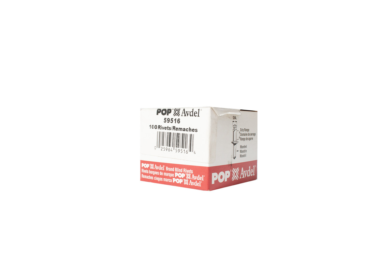 Pop Avdel Aluminum Rivet 100 Pc 1/8" Diameter 3/8"-1/2" Grip Range Part ID 59516