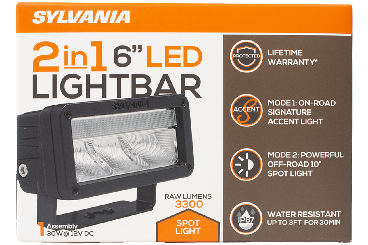 Sylvania 2-in-1 6" LED Light Bar 3300 Raw Lumens Spot Light Model LIGHTBAR2N1.BX