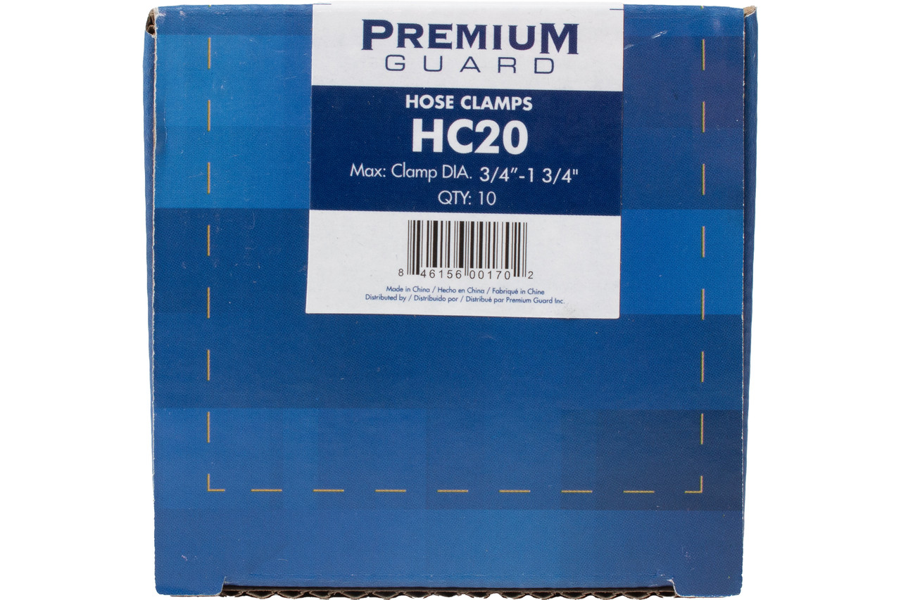 Premium Guard Hose Clamps Max:Clamp Diameter 3/4 in to 1-3/4 in Part Number HC20