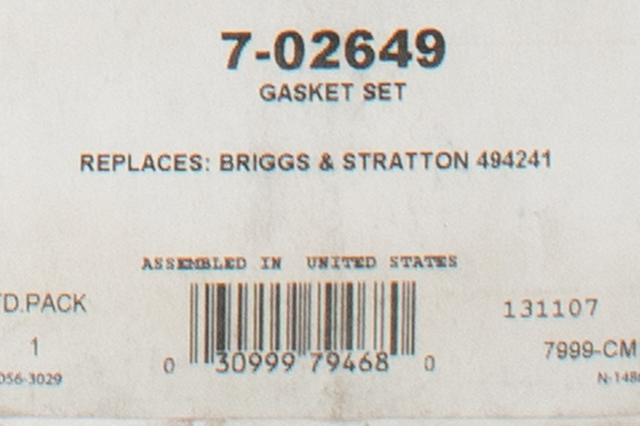 Prime Line Gasket Set Replaces Briggs-Stratton 494241 490525 Part Number 7-02649