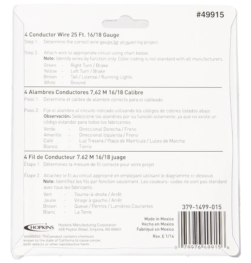 Hopkins Towing Solutions 4 Conductor Wire 16/18 Gauge 25 Ft Length Part ID 49915
