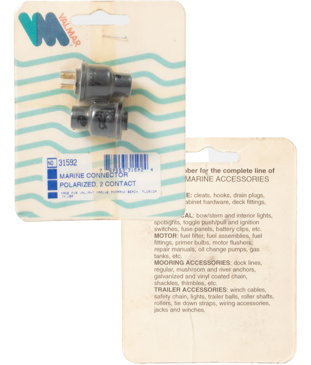 Valmar Replacement Molded Marine Connector Polarized 2 Contact Part Number 31592