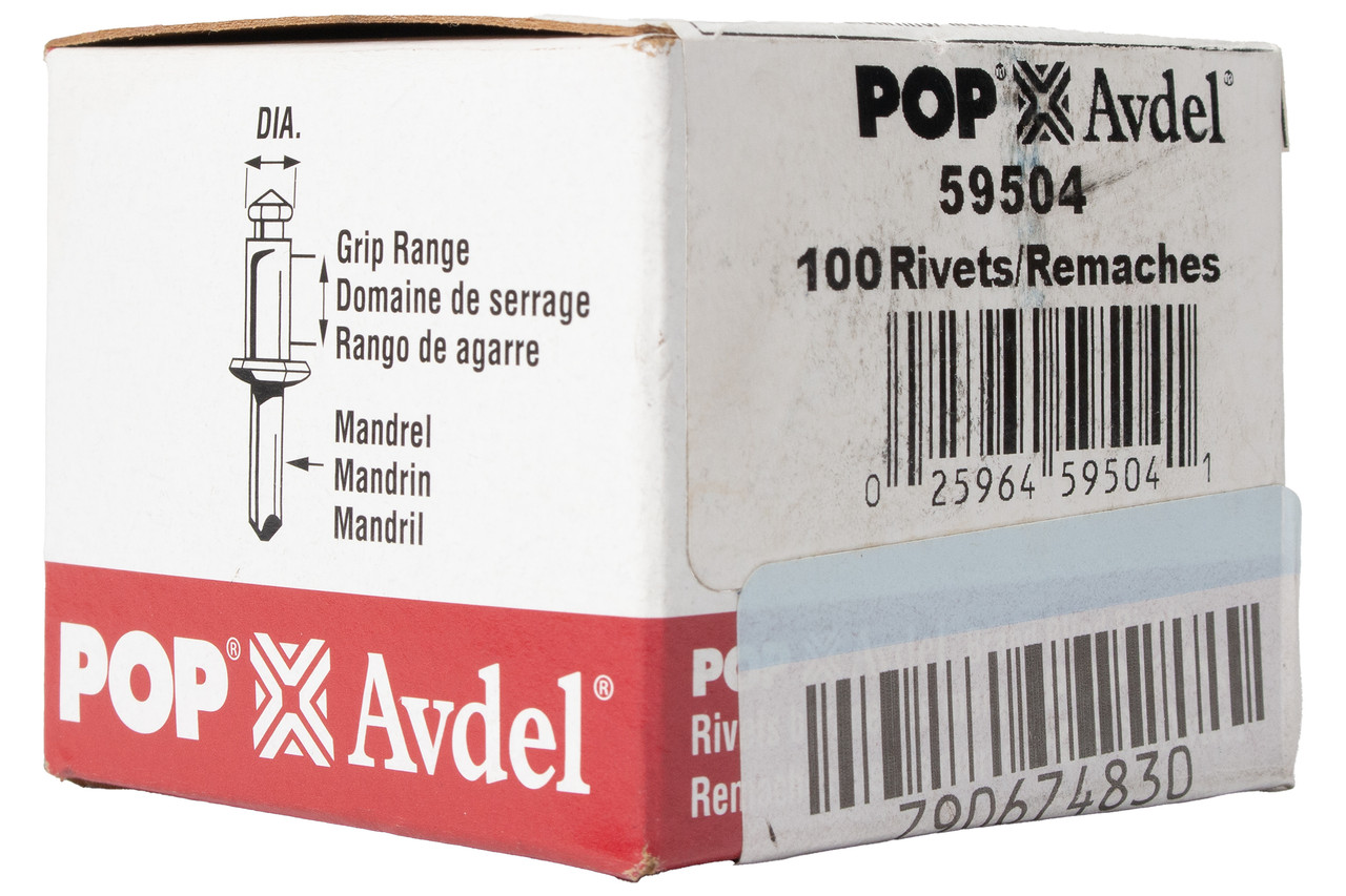 Pop Avdel Rivets 100 Count 3/32" Diameter 1/8-1/4 Grip Range 1 EA Model ID 59504