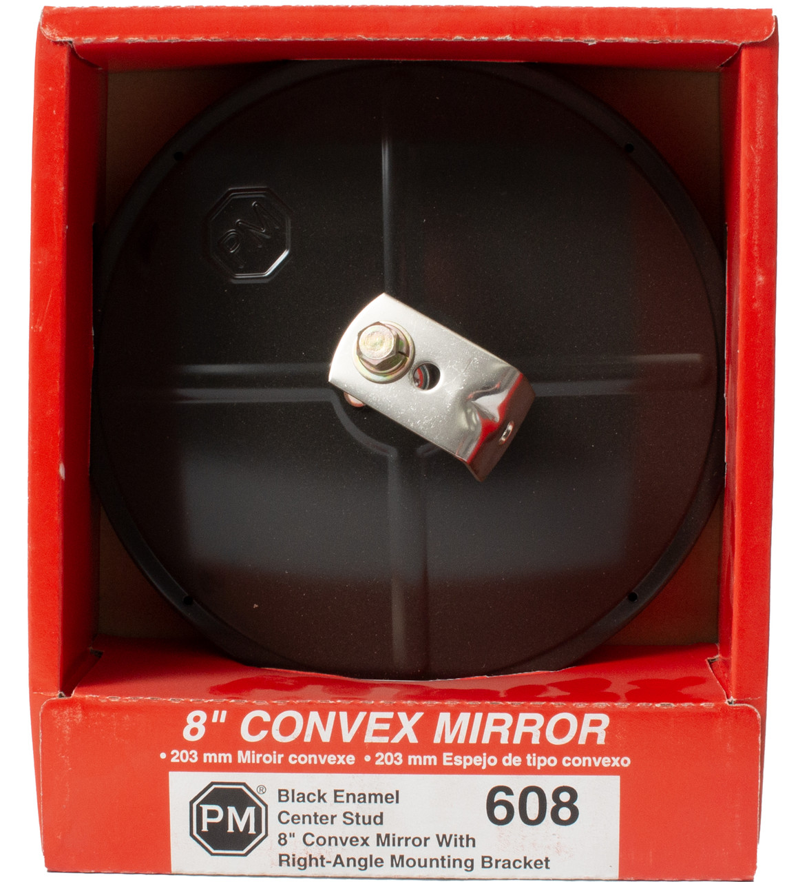 Peterson 8in Convex Mirror Head Right-Angle Mounting Center Stud Black Model 608