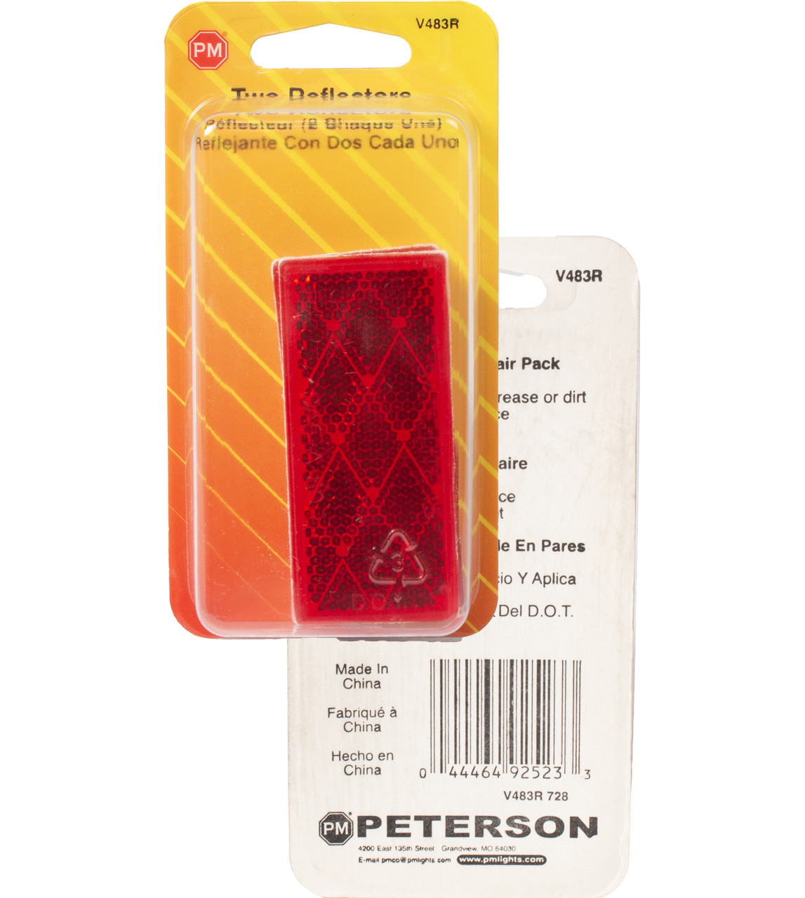 Peterson Multi-Use 3-1/8in x 1-3/8in Adhesive Stick-On Reflectors Model ID V483R