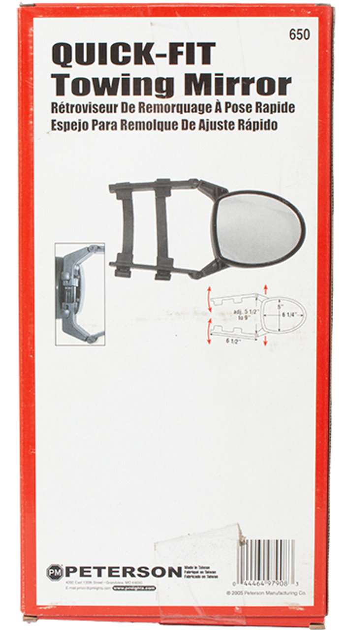 Peterson Quick-Fit Towing Mirror 1x Fit Various Vehicle Models Black Part ID 650