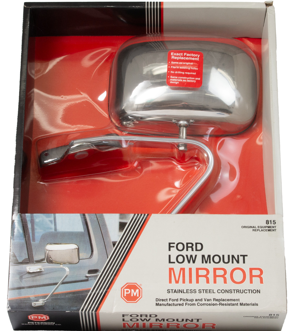 Peterson Low Mount Mirror Stainless Steel Fits Ford Pickups Vans Part Number 815