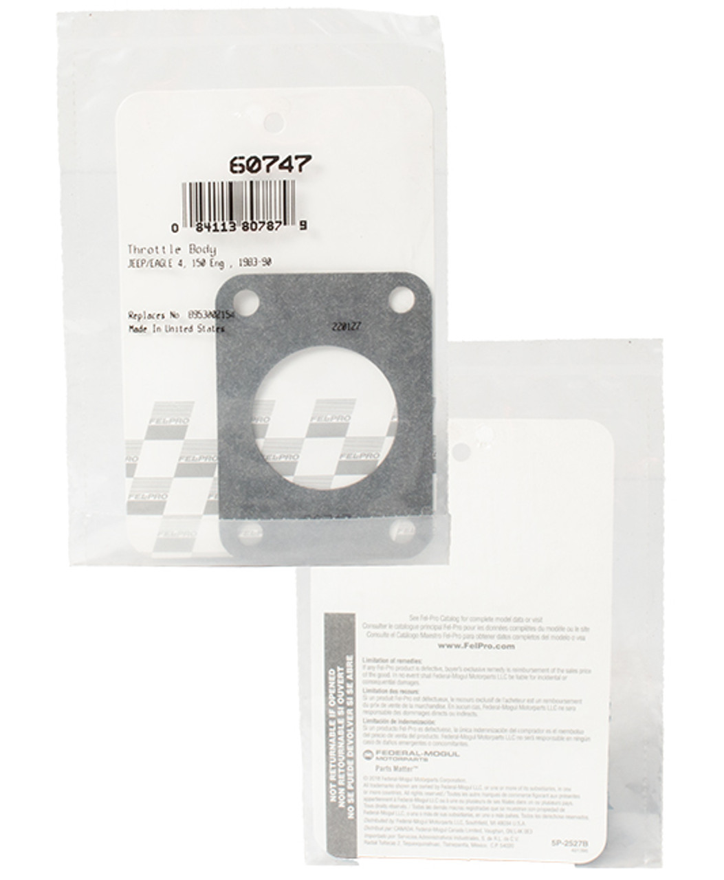 FelPro Throttle Body Mounting Gasket Fits 86-90 Jeep Cherokee L4 2.5 Model 60747