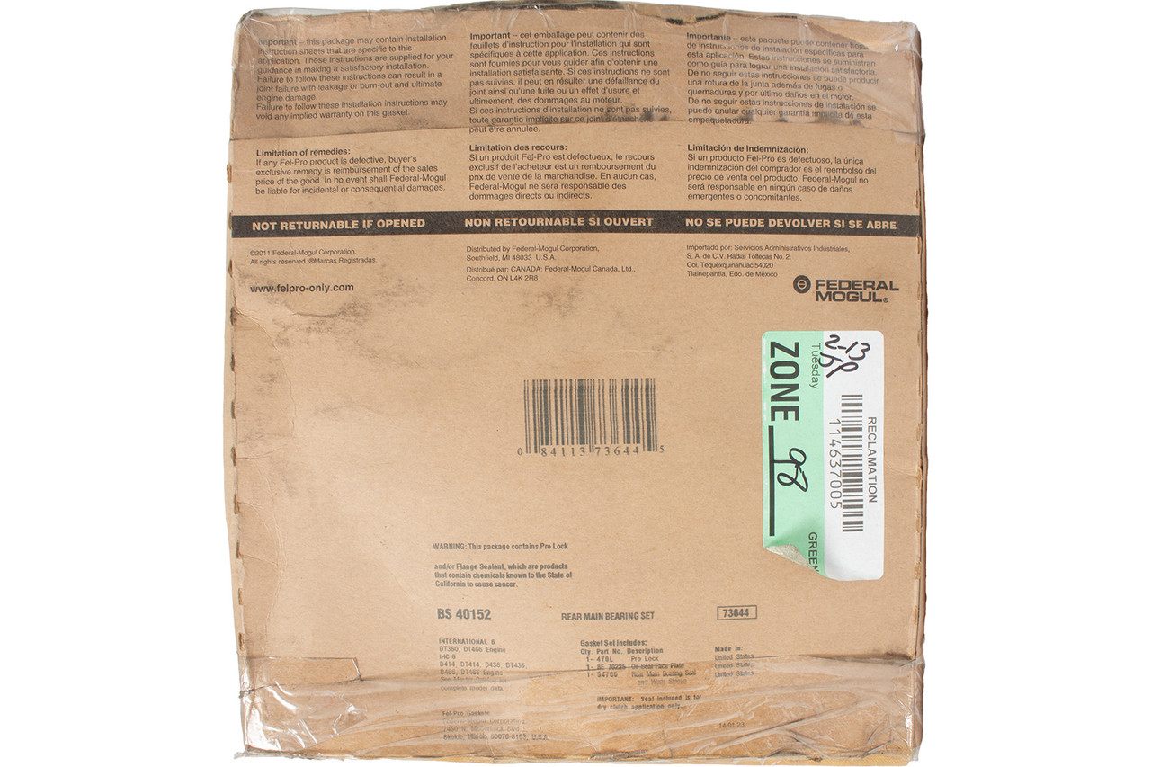 Fel-Pro Rear Main Seal Set Fits 1979-94 International Med/HD Trucks Part BS40152 Fel-Pro Rear Main Seal Set Fits 1979-94 International Med/HD Trucks Part BS40152