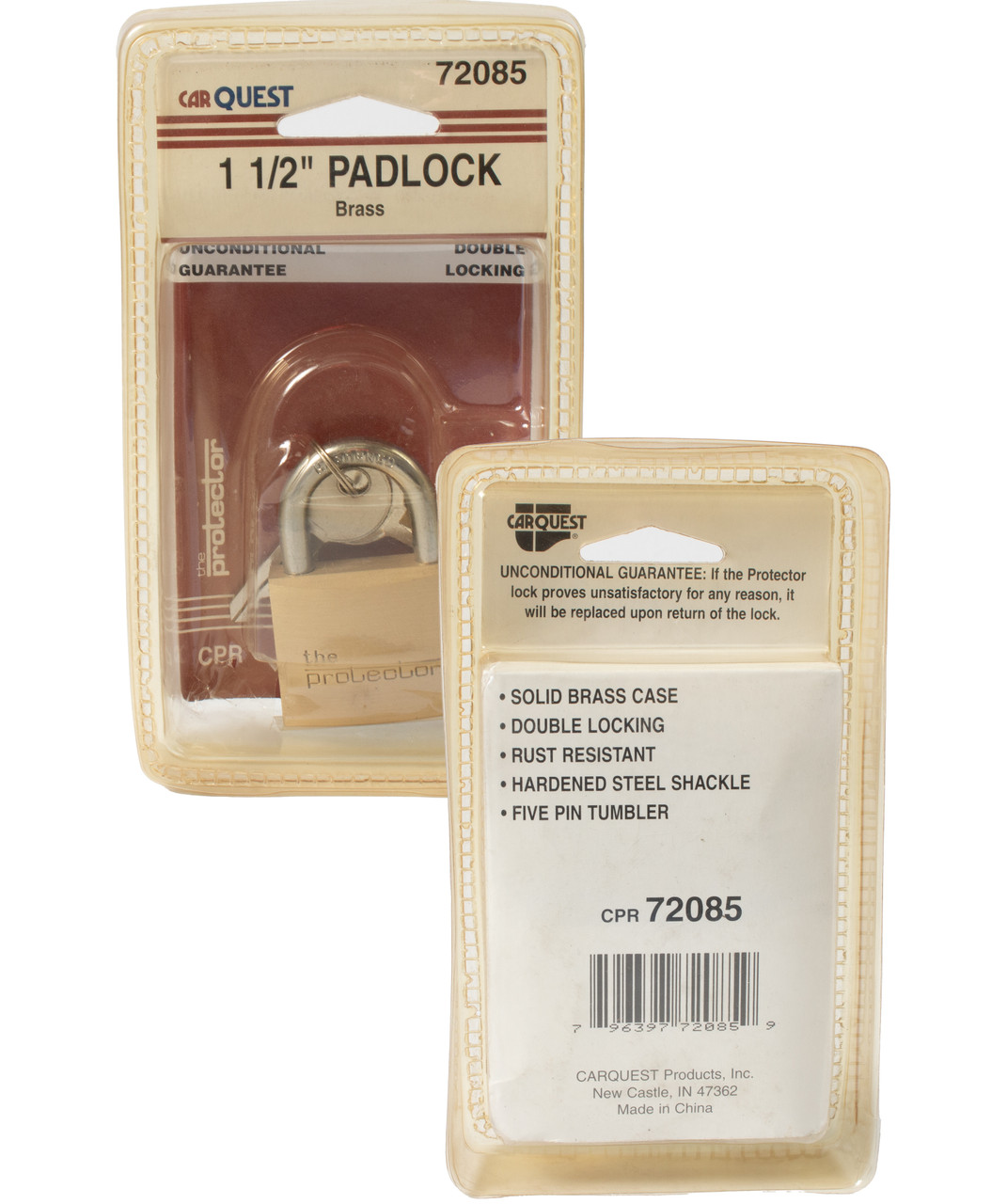 Carquest The Protector Security Pad Lock 2 Keys 1-1/2 In Brass Part Number 72085