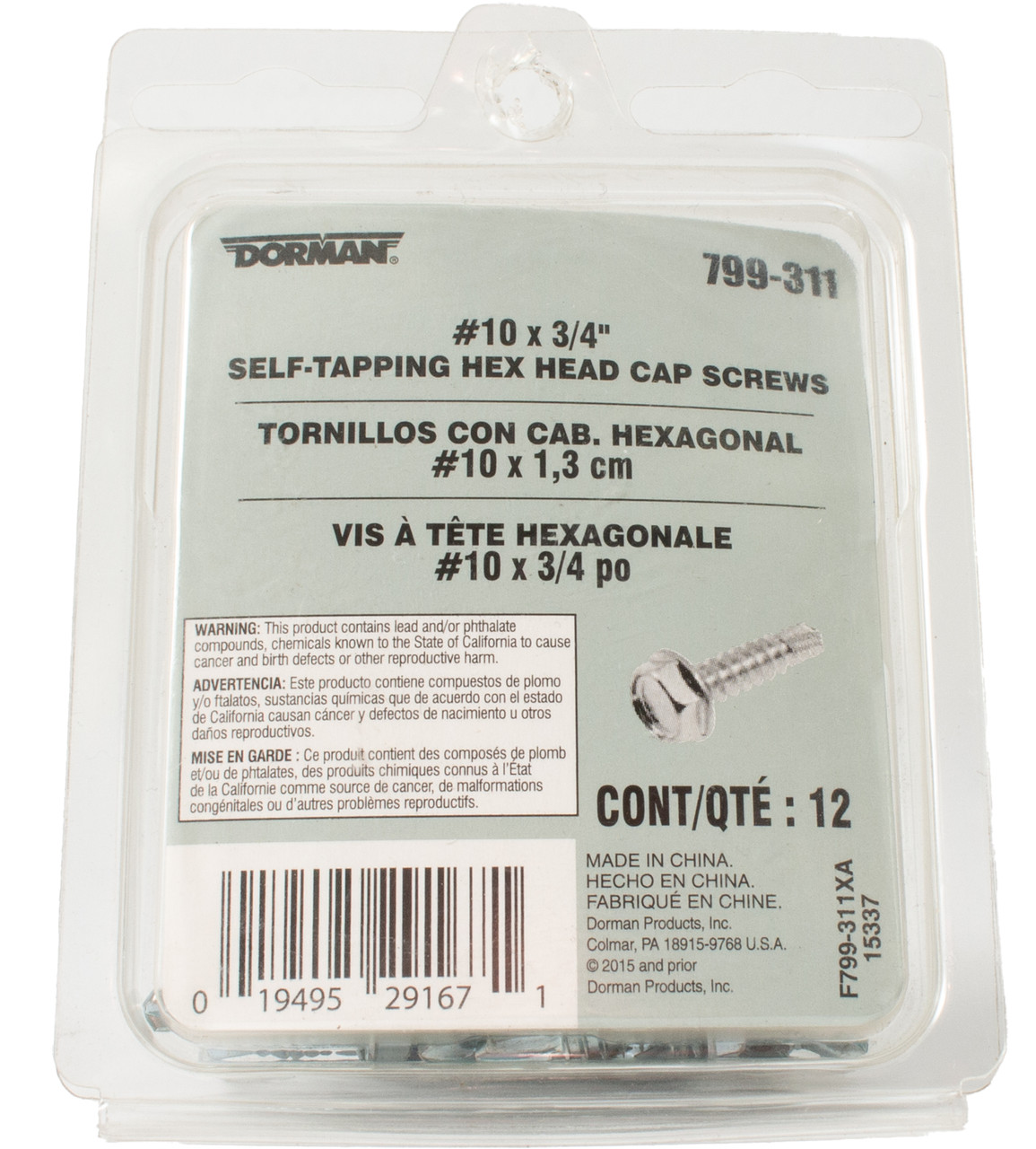 Dorman AutoGrade 10 x 3/4-In Self-Tapping Hex Head Cap Screws 12-Pc Part 799-311