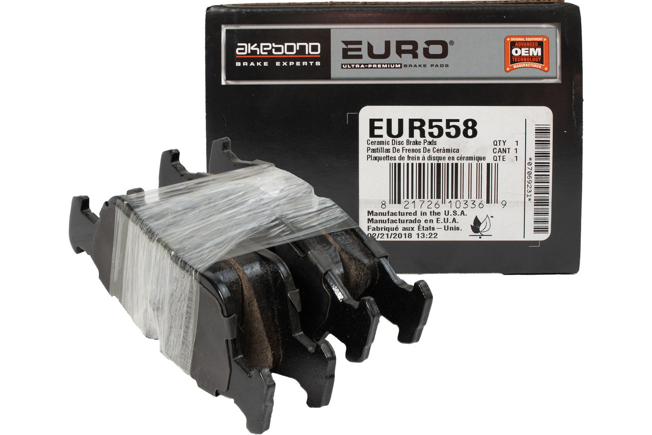 Akebono Euro Front Ceramic Disc Brake Pads Fits 1992-98 BMW 318i Model ID EUR558