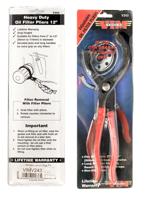 Vim Tools 12" Heavy Duty Adjustable Oil Filter Pliers 2"-4.5" Jaws Model VIMV243