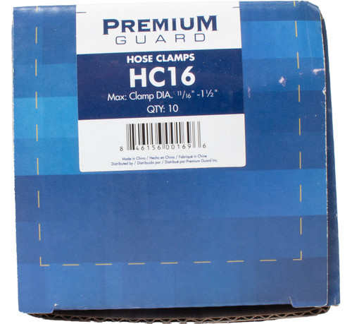 Premium Guard Hose Clamps Clamp Diameter Range 11/16" - 1-1/2" Model Number HC16