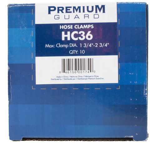 Premium Guard Hose Clamps Clamp Diameter Range 1-3/4" - 2-3/4" Model Number HC36