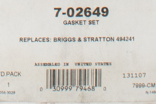 Prime Line Gasket Set Replaces Briggs-Stratton 494241 490525 Part Number 7-02649