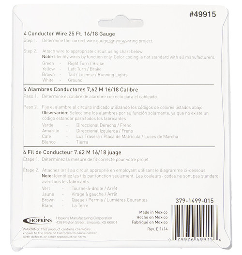 Hopkins Towing Solutions 4 Conductor Wire 16/18 Gauge 25 Ft Length Part ID 49915