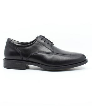 Side view of the MONASH black lace‑up showing rail‑front design and polished finish.