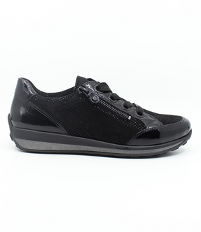Schwarz leather sneaker with side zip and memory foam insoles