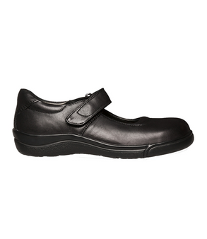 Black girls school Mary Jane leather shoe with low heel and smooth upper
