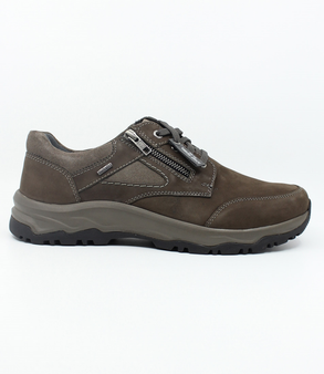 Mens anthrazit kombi leather sneaker with lace up front, side zip and rugged treaded sole.