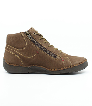 Castagne womens leather mid cut boot with lace up front, side zip and contrast stitching.