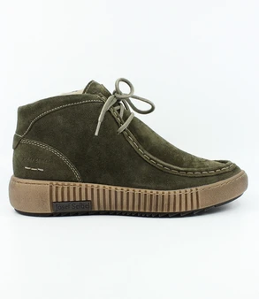 Moos womens mid cut suede lace up boot with stitched detailing and padded collar.