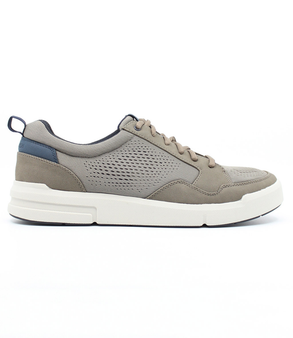 Mushroom mens knit lace up sneaker with breathable upper, removable footbed and lightweight EVA sole.