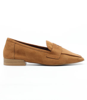 Amber women’s micro‑suede pointed‑toe loafer with penny strap and cushioned footbed.