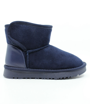 Navy kids’ micro‑suede ankle boot with hook‑and‑loop closure, reinforced heel and treaded outsole.
