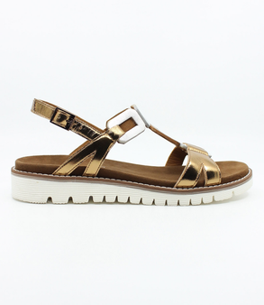 Whisky Multi women's leather sandal with adjustable buckle and padded footbed.