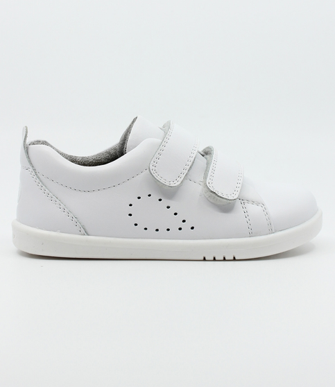 Side view of the Grass Court showing the white leather upper, white sole and double straps.