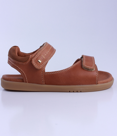 Driftwood showing the caramel leather straps, open toe and padded collar.