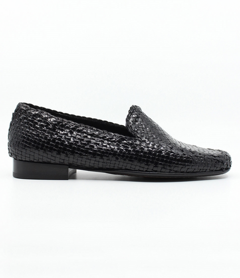 Braided goat-leather moccasin slip-on, Schwarz finish.