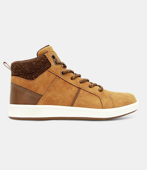 Tan mid‑cut casual boot with lace‑up front and padded collar
