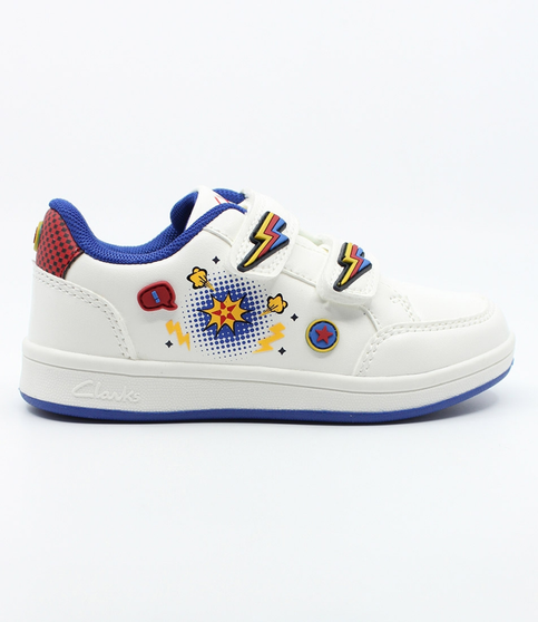 White multi kids sneaker with colourful upper and dual straps
