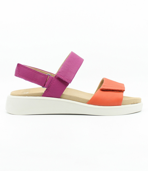 Pink/Orange leather flat sandal with flexible platform sole