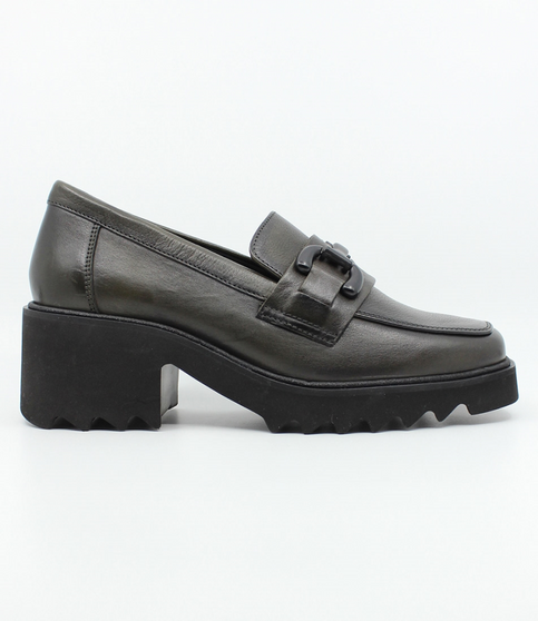 Black leather court shoe with decorative strap detail and 35 mm heel