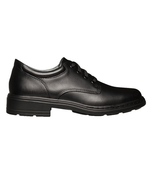 Black girls school lace up leather shoe with low heel and smooth upper