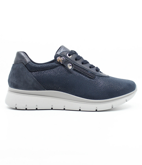 Blue/Blue women’s synthetic casual sneaker with side zip, lace‑up front and cushioned sole.