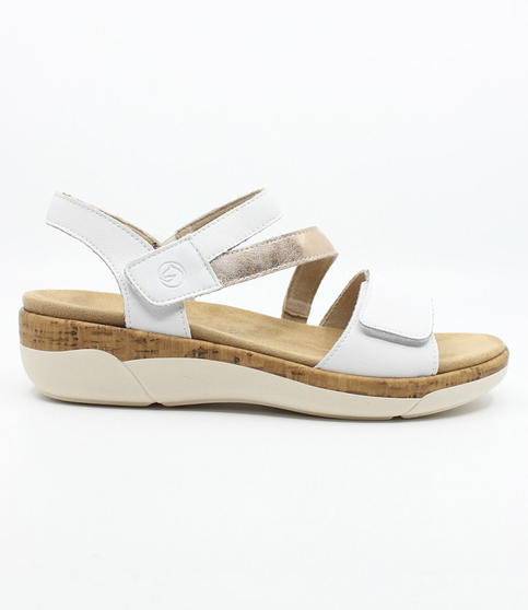 Weiss women's leather sandal with metallic mid-strap, hook-and-loop fastenings and cushioned footbed.