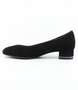 Side view of the Ara Graz Highsoft 38 in Schwarz — a women’s black suede pump with a rounded toe, low block heel, and subtle metallic accent at the heel base.